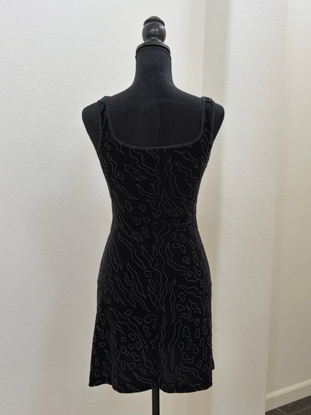 Vintage Bebe Black Velvet Abstract Mini Dress S - Picture 3 of 7